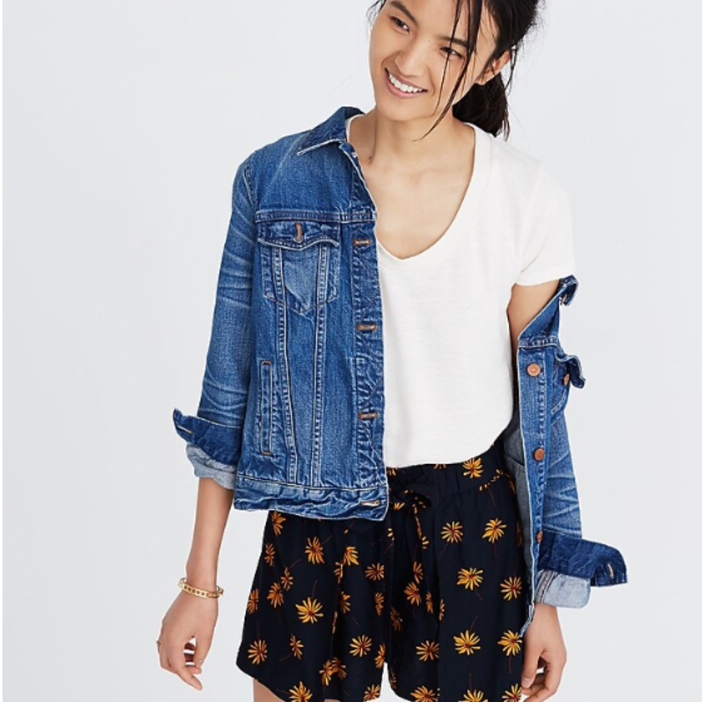 Madewell Pull-On Tie Shorts in Fresh Daisies Floral Print Elastic Waist Sz XL